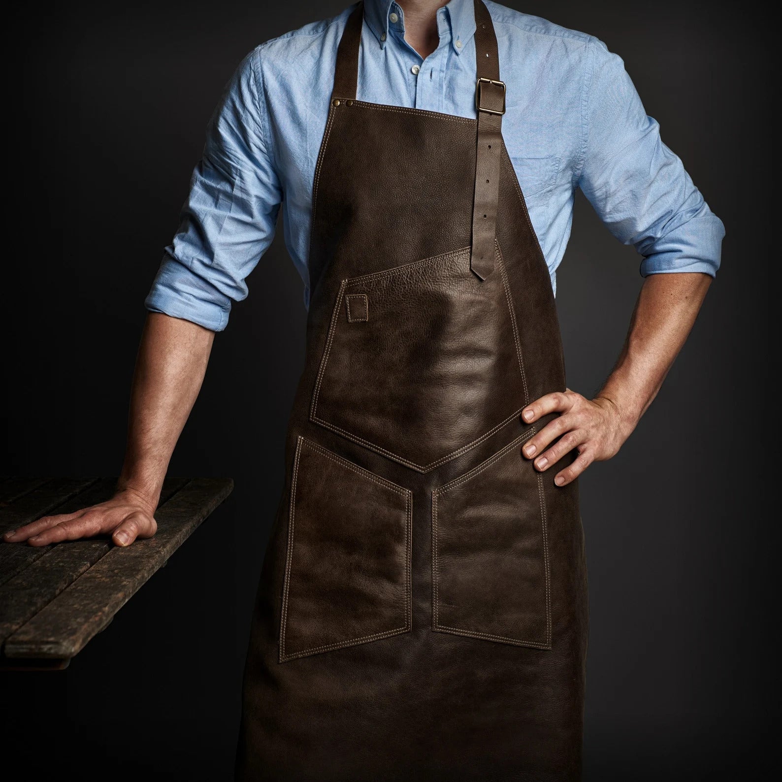 Leather Bartender Apron With Adjustable Neck Straps