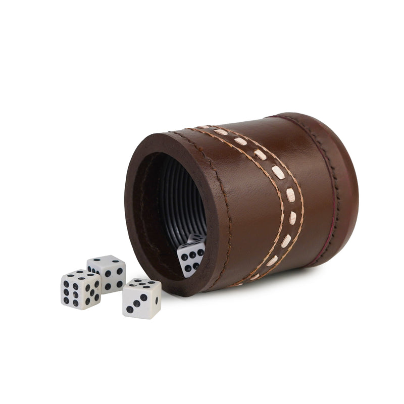 cup, dice cup. leather dice cup, black cup, blrown dice cup, brown leather dice cup, leather backgammon dice cup
