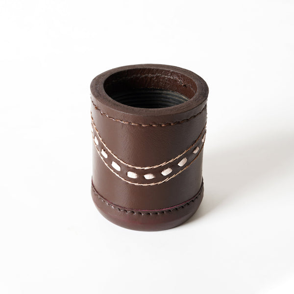 cup, dice cup. leather dice cup, black cup, blrown dice cup, brown leather dice cup, leather backgammon dice cup