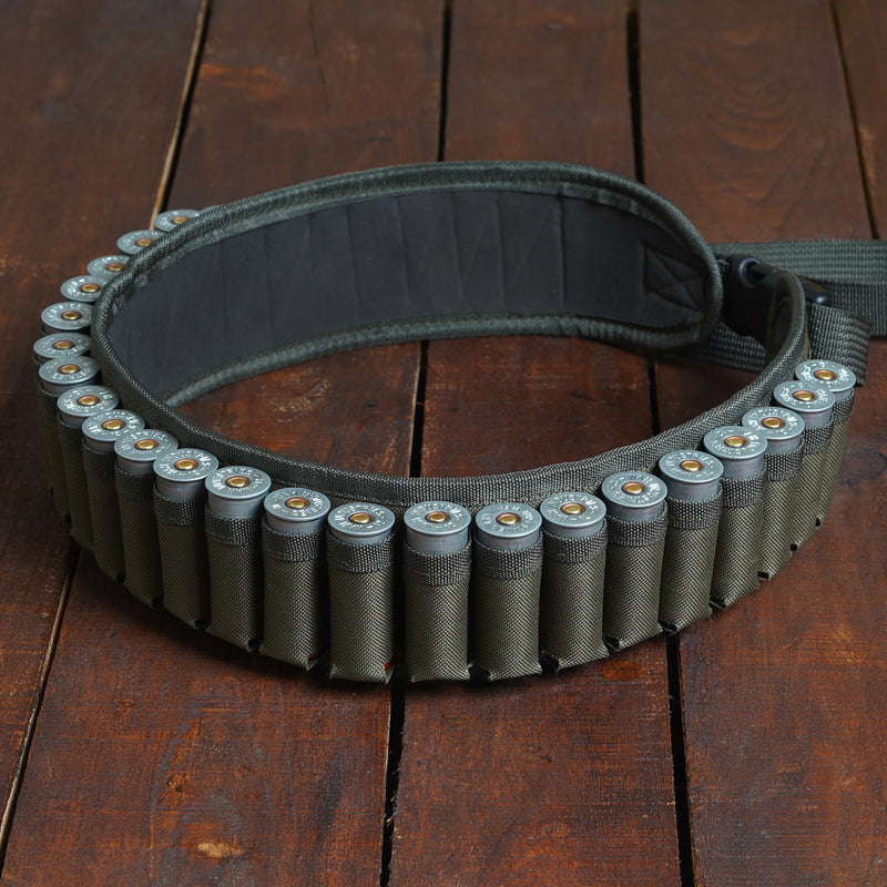 belt, shell holder, shooting shell holder, canvas belt, olive shell holder, shotgun shell holder