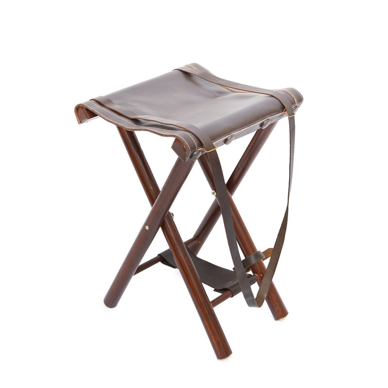 folding stool, leather folding stool, camping folding stool, leather stool, Leather Camping Stool