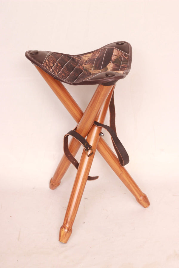 Leather Hunting Stool, hunting tool, foldable stool, wooden stool, tripod hunting stool