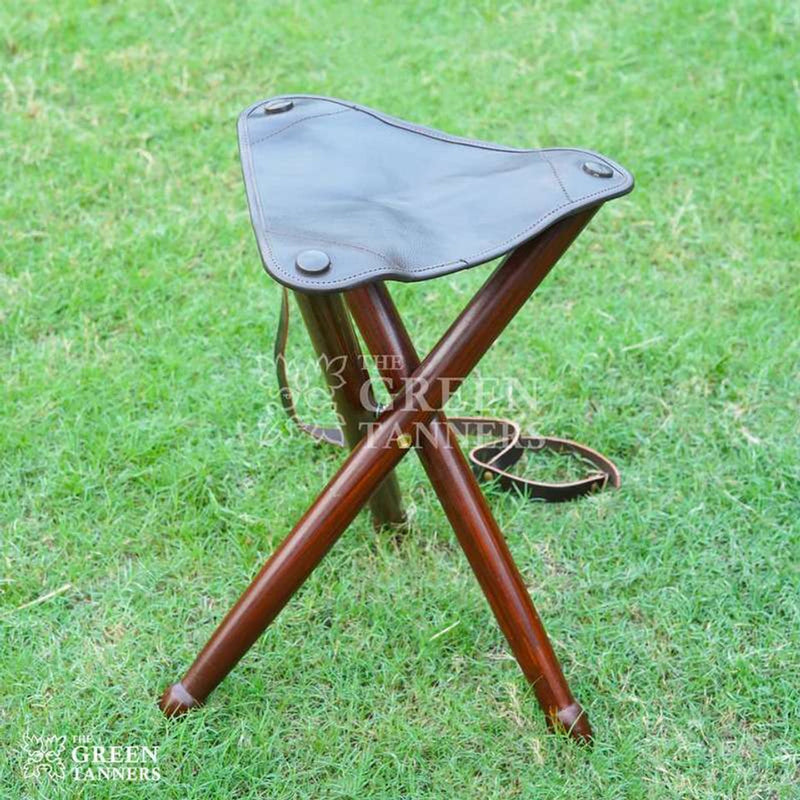 Tripod Stool, leather camping stool, leather stool, shooting stick, hunting stick, leather shooting stick, Tripod Camping Stool