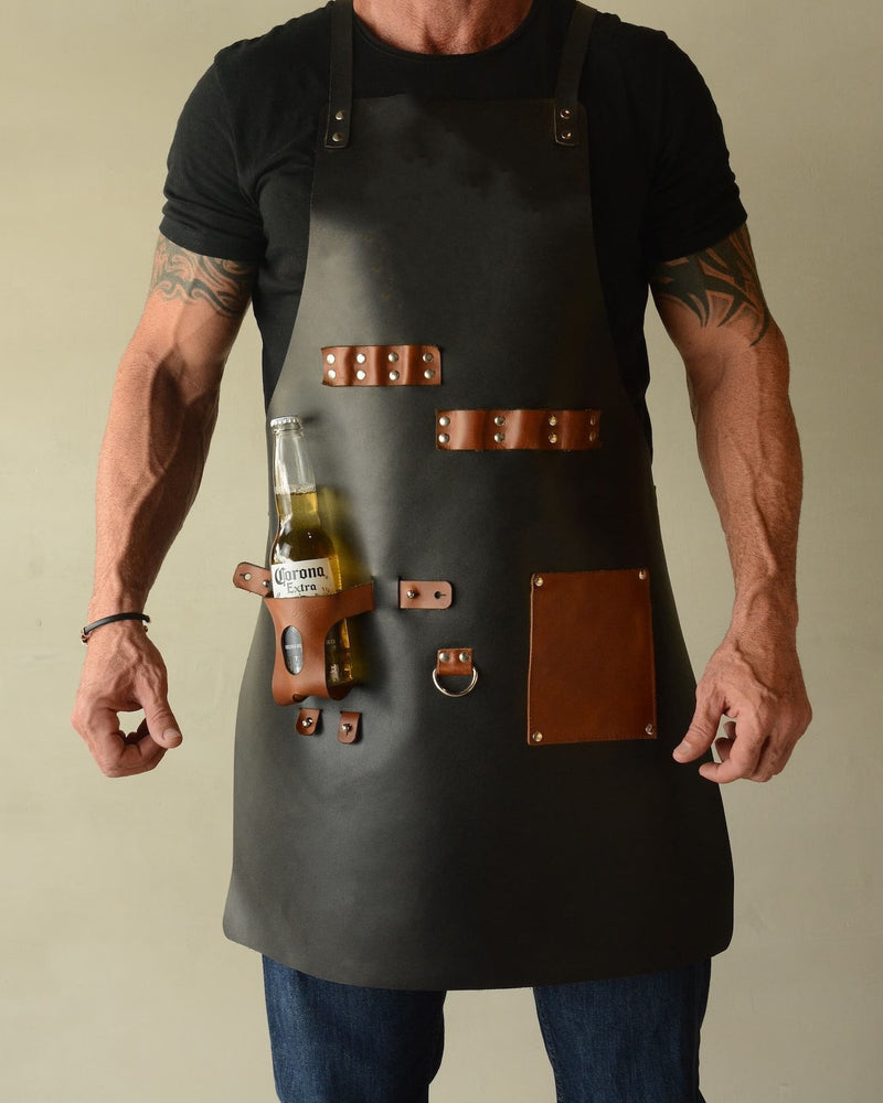 leather apron, leather chef apron, leather bbq apron, bbq apron leather