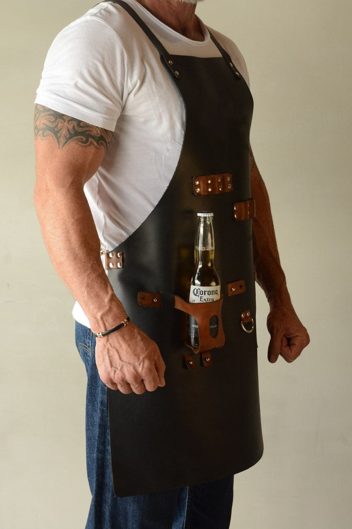 leather apron, leather chef apron, leather bbq apron 