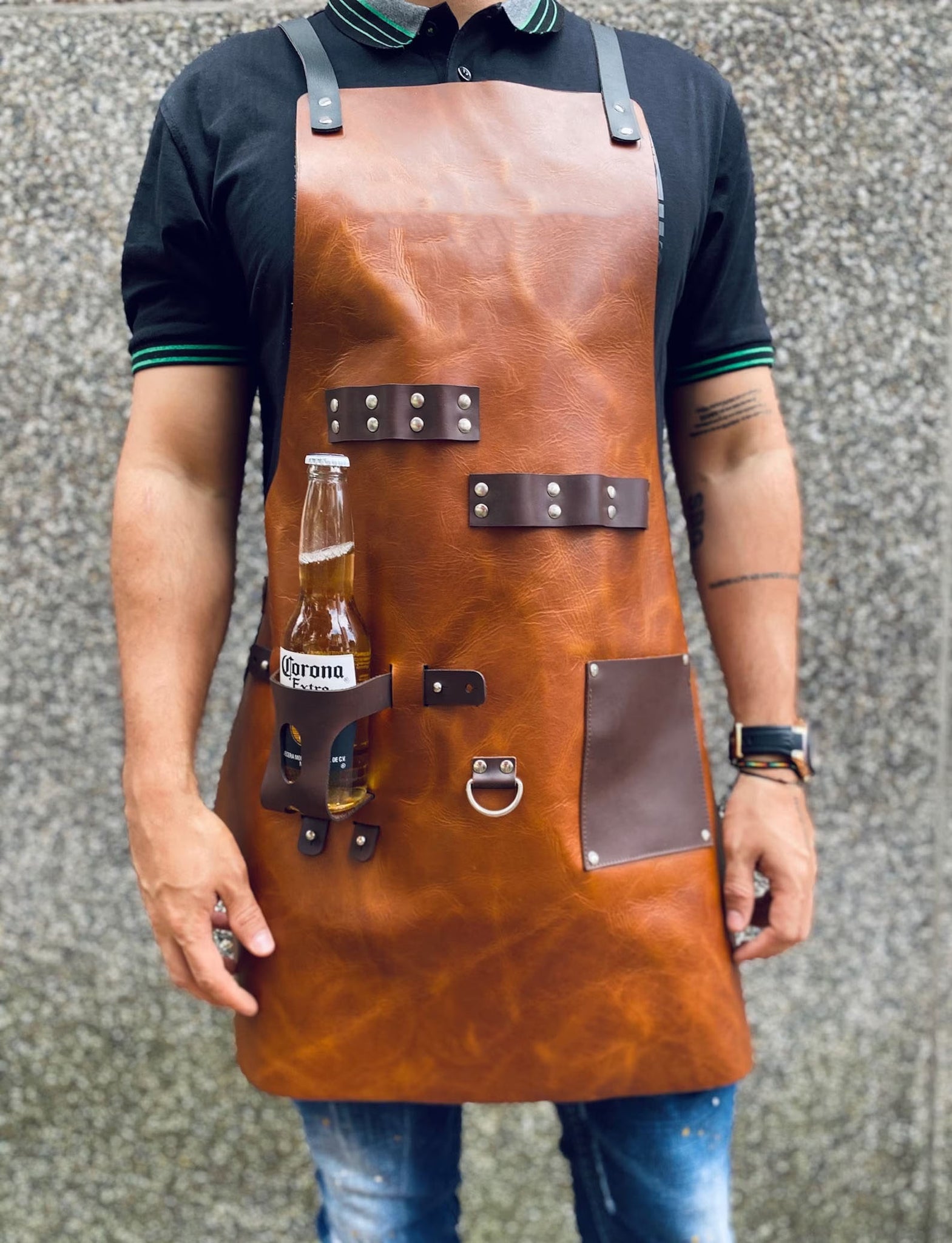 leather apron, leather chef apron, leather bbq apron 