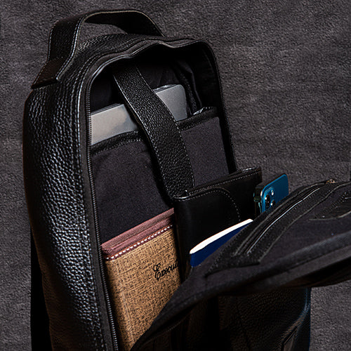 backpack with laptop sleeve office Leather Laptop Backpack Mens With Multi Compartments